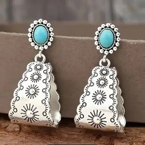 Boho, Western, Faux Turquoise, Silver-tone Geo Women's Earrings